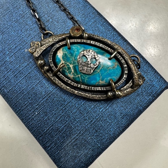 Turquoise Silver Skull/Eye Pendant Necklace - Picture 7 of 7